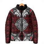 Red Aotearoa Taniko Motif Padded Jacket Vintage Maori New Zealand Tribal Art Pattern - Aussie Hoodie
