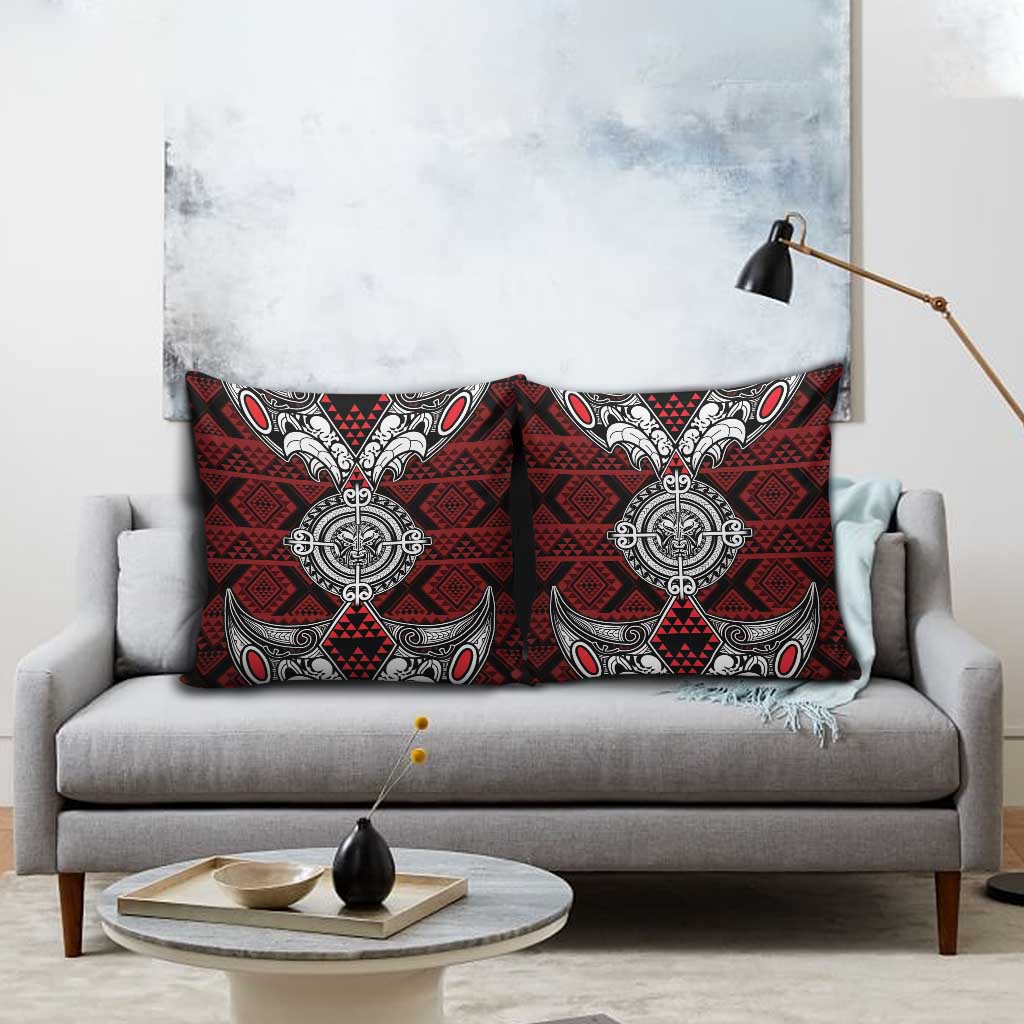 Red Aotearoa Taniko Motif Pillow Cover Vintage Maori New Zealand Tribal Art Pattern - Aussie Hoodie