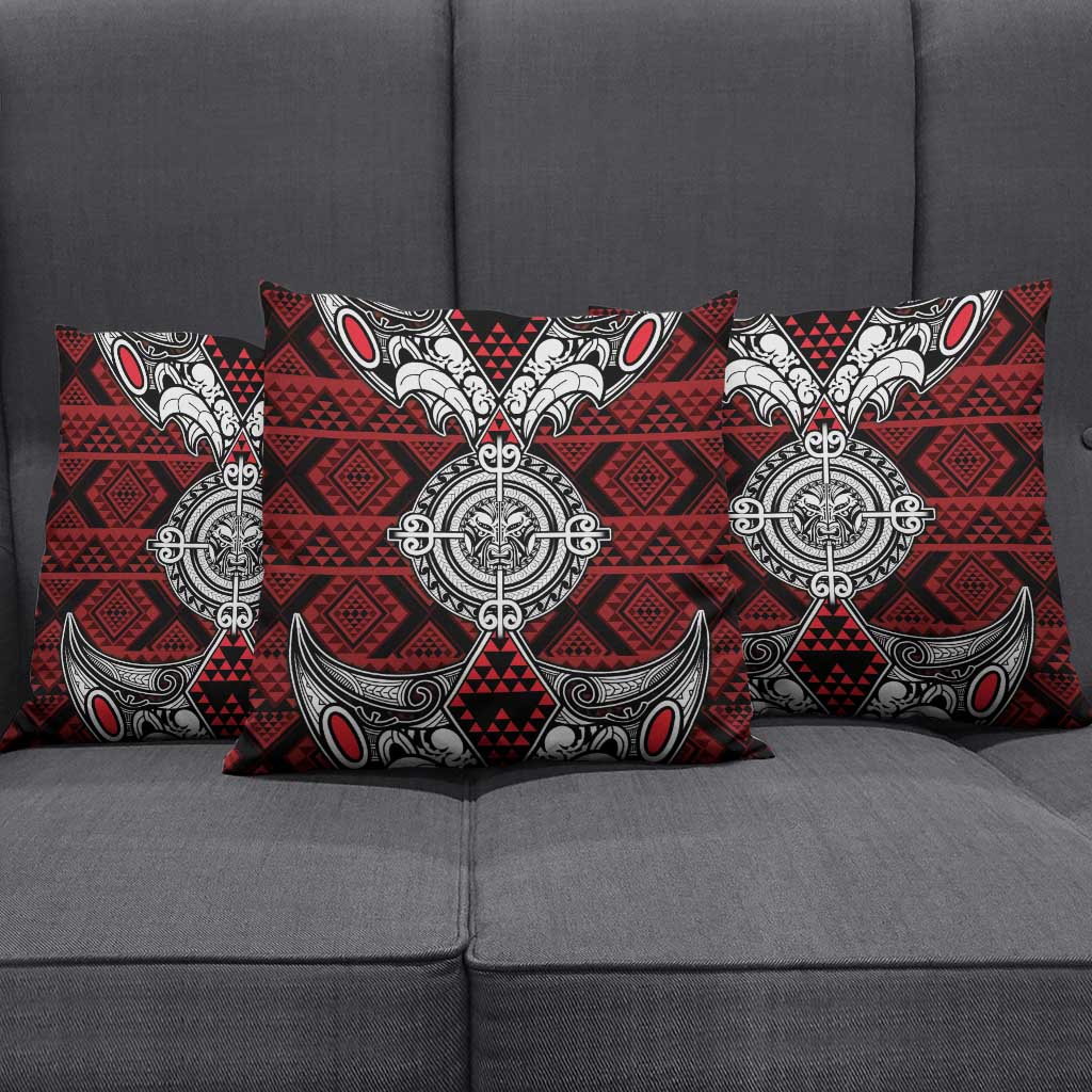 Red Aotearoa Taniko Motif Pillow Cover Vintage Maori New Zealand Tribal Art Pattern - Aussie Hoodie