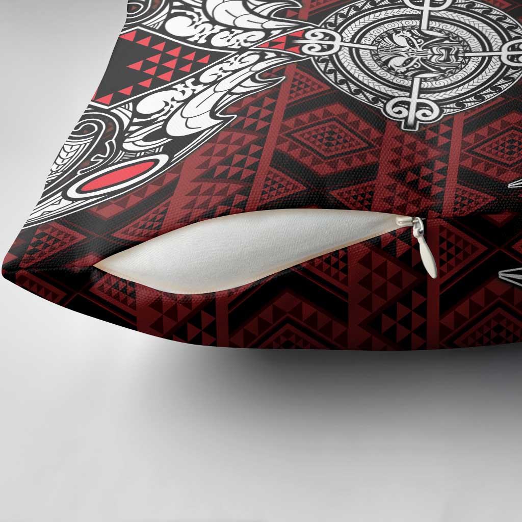 Red Aotearoa Taniko Motif Pillow Cover Vintage Maori New Zealand Tribal Art Pattern - Aussie Hoodie
