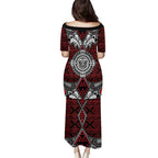 Red Aotearoa Tanilo Motif Puletasi Vintage Maori New Zealand Tribal Art Pattern