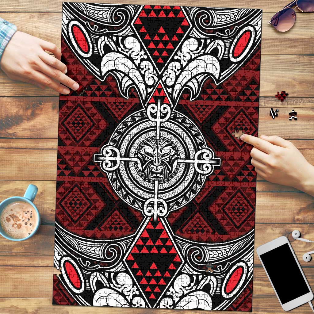 Red Aotearoa Taniko Motif Puzzle Vintage Maori New Zealand Tribal Art Pattern - Aussie Hoodie