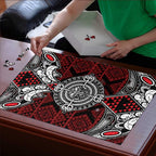 Red Aotearoa Taniko Motif Puzzle Vintage Maori New Zealand Tribal Art Pattern - Aussie Hoodie