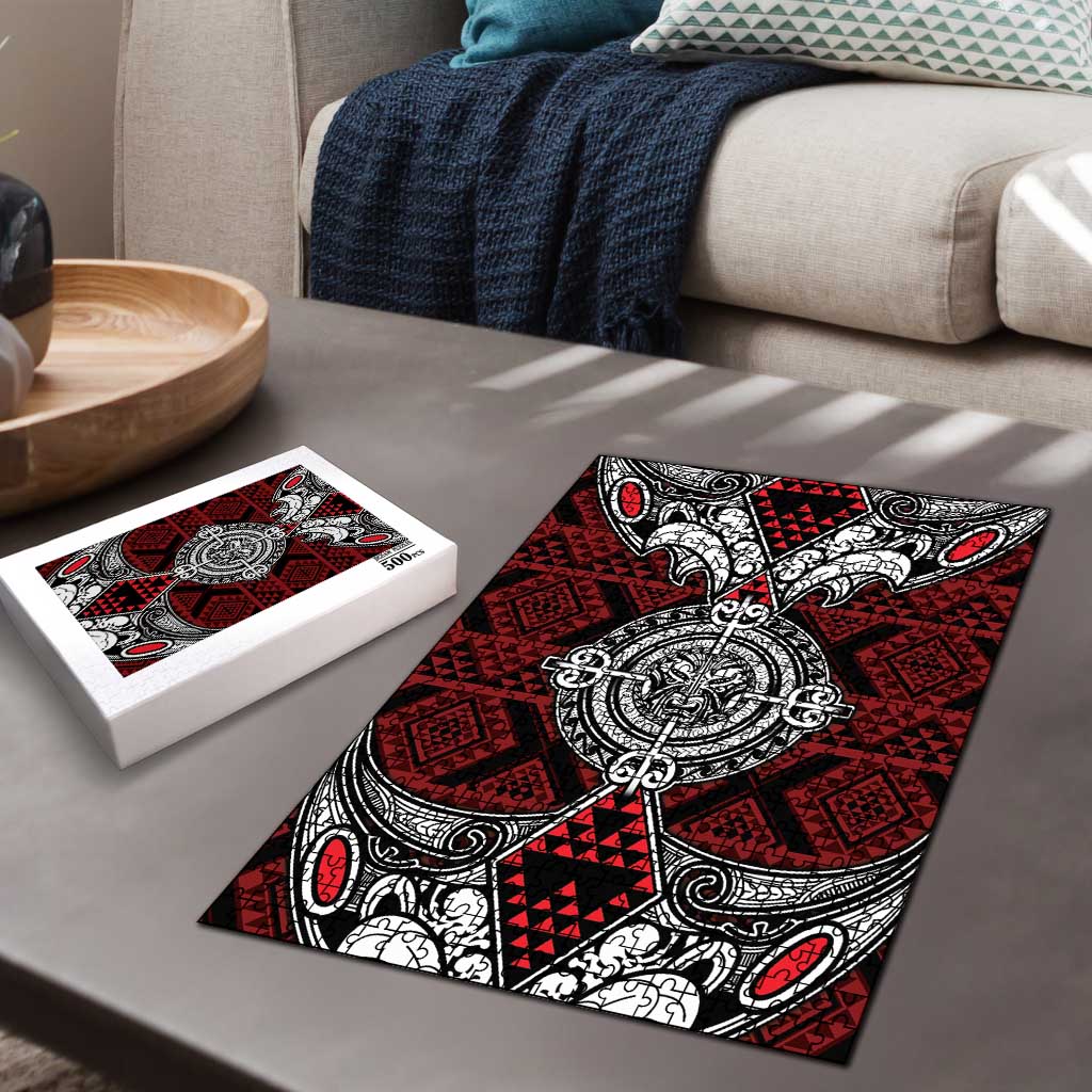 Red Aotearoa Taniko Motif Puzzle Vintage Maori New Zealand Tribal Art Pattern - Aussie Hoodie