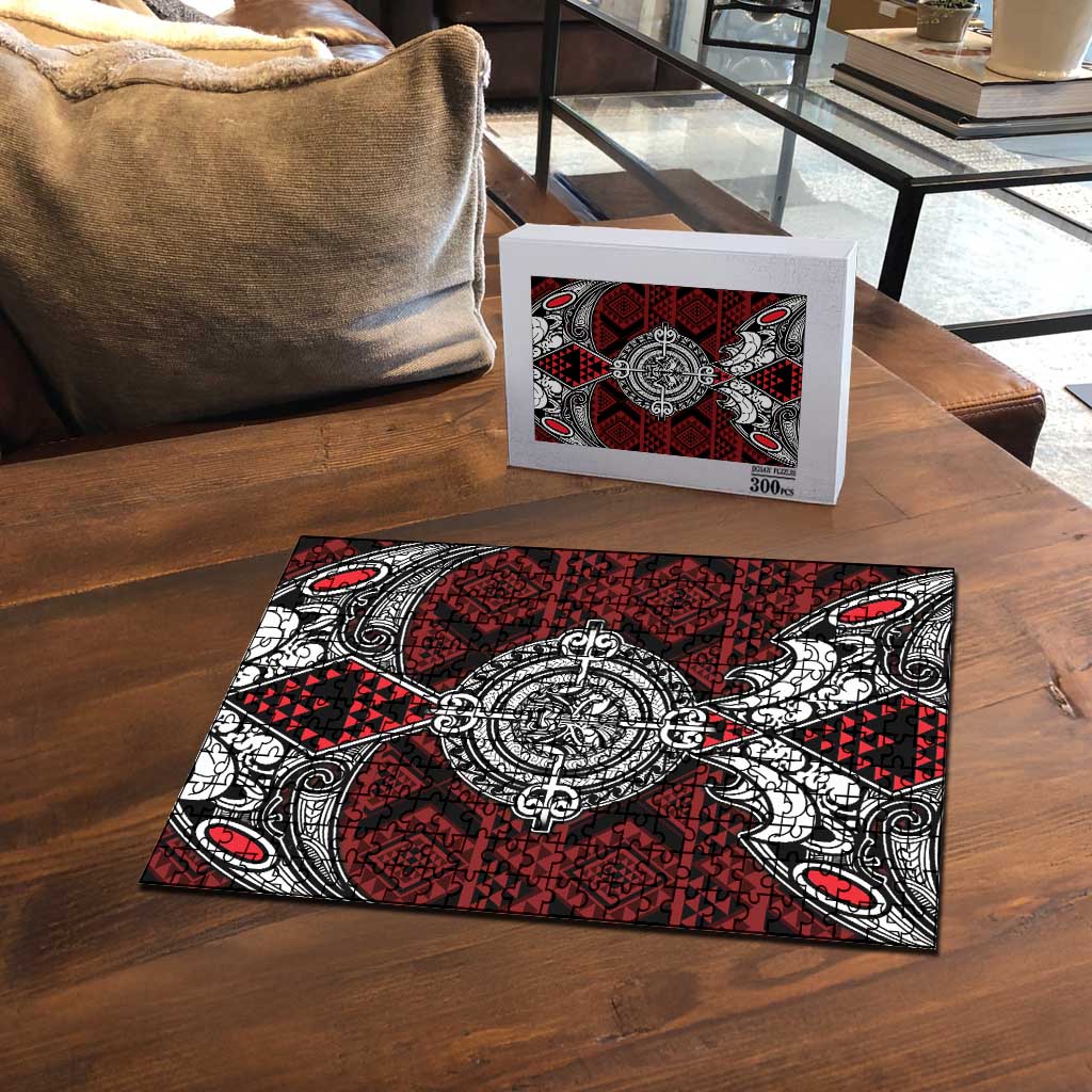Red Aotearoa Taniko Motif Puzzle Vintage Maori New Zealand Tribal Art Pattern - Aussie Hoodie