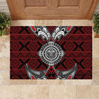 Red Aotearoa Taniko Motif Rubber Doormat Vintage Maori New Zealand Tribal Art Pattern