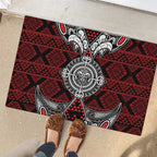 Red Aotearoa Taniko Motif Rubber Doormat Vintage Maori New Zealand Tribal Art Pattern