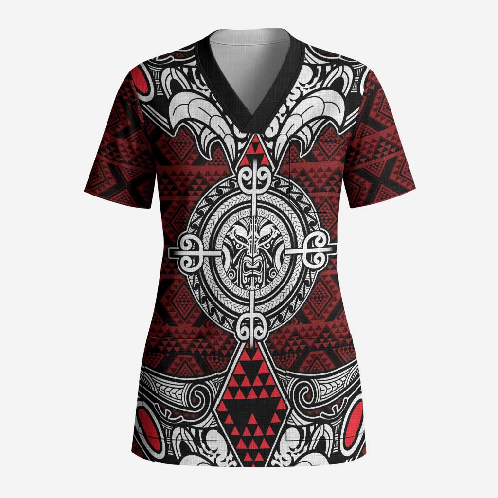 Red Aotearoa Taniko Motif Scrub Top Vintage Maori New Zealand Tribal Art Pattern - Aussie Hoodie