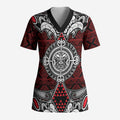 Red Aotearoa Taniko Motif Scrub Top Vintage Maori New Zealand Tribal Art Pattern - Aussie Hoodie