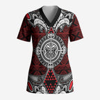 Red Aotearoa Taniko Motif Scrub Top Vintage Maori New Zealand Tribal Art Pattern - Aussie Hoodie