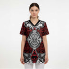 Red Aotearoa Taniko Motif Scrub Top Vintage Maori New Zealand Tribal Art Pattern - Aussie Hoodie