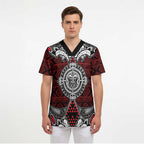 Red Aotearoa Taniko Motif Scrub Top Vintage Maori New Zealand Tribal Art Pattern - Aussie Hoodie