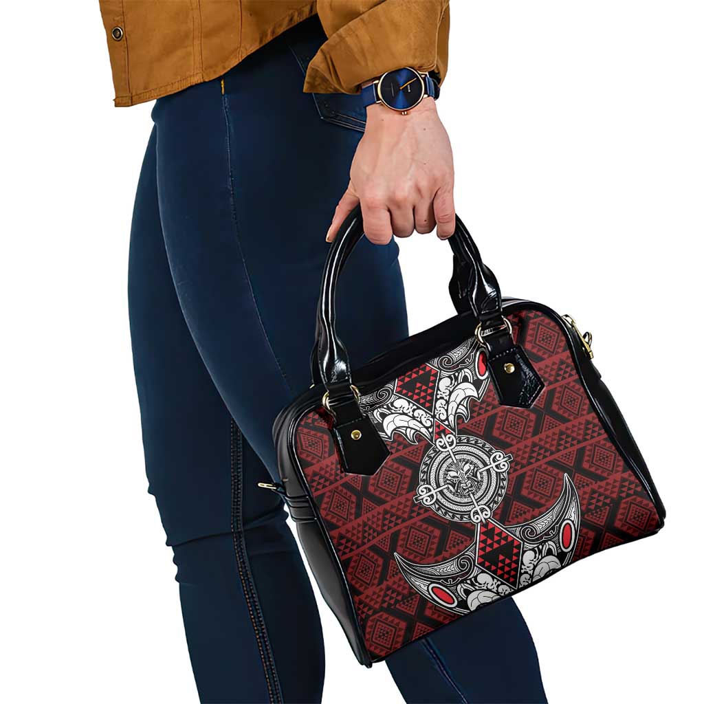 Red Aotearoa Taniko Motif Shoulder Handbag Vintage Maori New Zealand Tribal Art Pattern