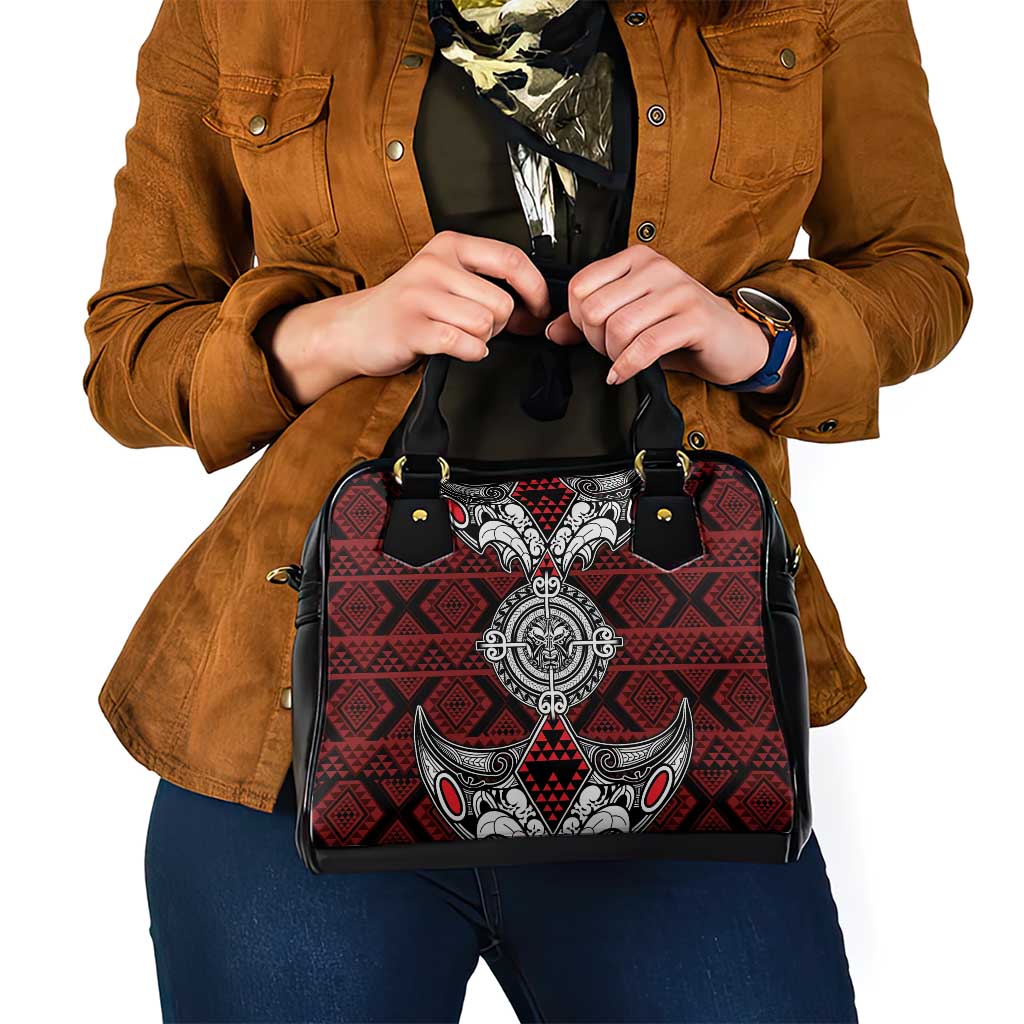 Red Aotearoa Taniko Motif Shoulder Handbag Vintage Maori New Zealand Tribal Art Pattern