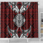 Red Aotearoa Taniko Motif Shower Curtain Vintage Maori New Zealand Tribal Art Pattern