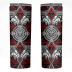 Red Aotearoa Taniko Motif Skinny Tumbler Vintage Maori New Zealand Tribal Art Pattern