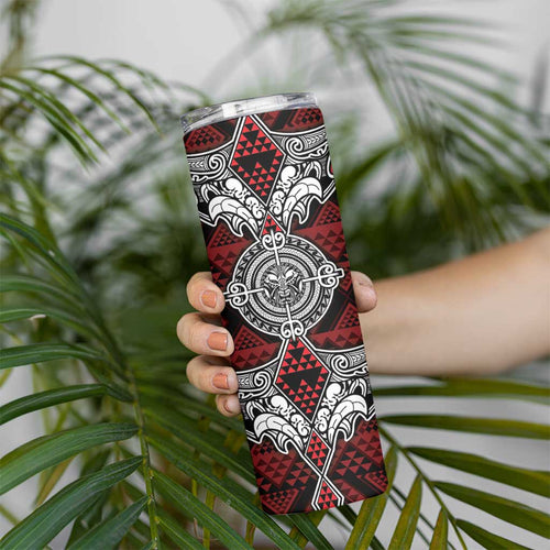 Red Aotearoa Taniko Motif Skinny Tumbler Vintage Maori New Zealand Tribal Art Pattern