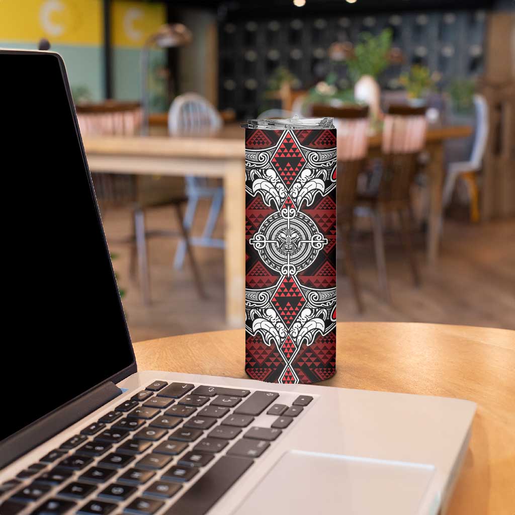 Red Aotearoa Taniko Motif Skinny Tumbler Vintage Maori New Zealand Tribal Art Pattern
