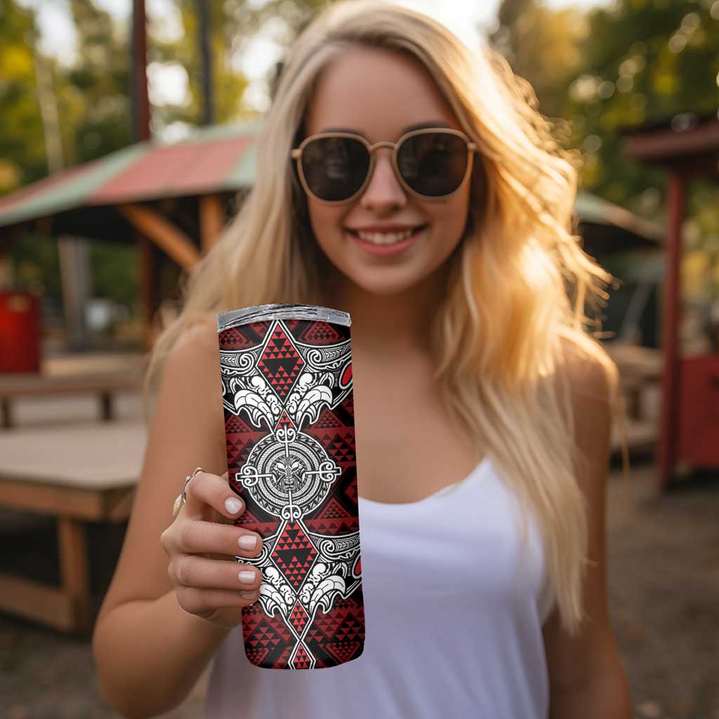 Red Aotearoa Taniko Motif Skinny Tumbler Vintage Maori New Zealand Tribal Art Pattern