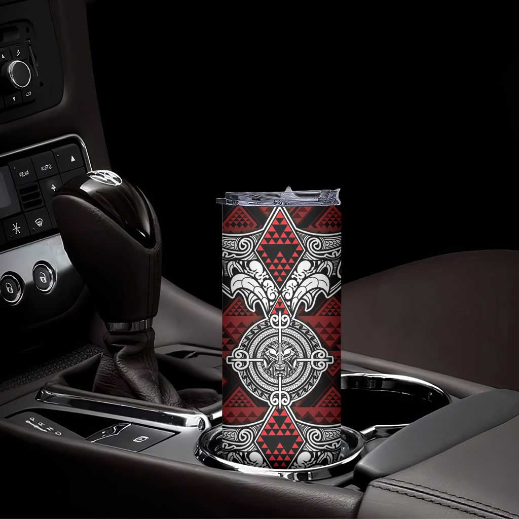 Red Aotearoa Taniko Motif Skinny Tumbler Vintage Maori New Zealand Tribal Art Pattern