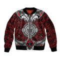 Red Aotearoa Tanilo Motif Sleeve Zip Bomber Jacket Vintage Maori New Zealand Tribal Art Pattern