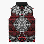 Red Aotearoa Taniko Motif Sleeveless Puffer Jacket Vintage Maori New Zealand Tribal Art Pattern - Aussie Hoodie