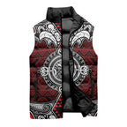 Red Aotearoa Taniko Motif Sleeveless Puffer Jacket Vintage Maori New Zealand Tribal Art Pattern - Aussie Hoodie