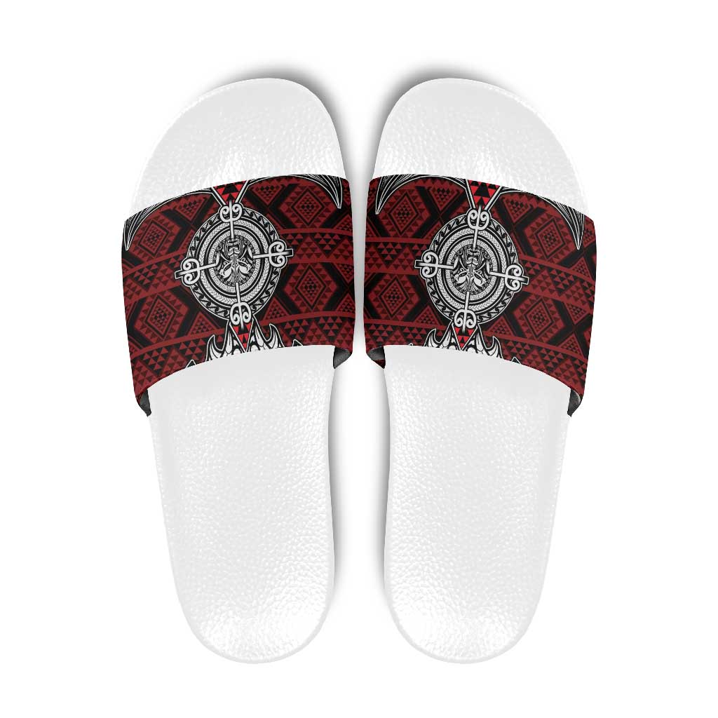Red Aotearoa Taniko Motif Slide Sandals Vintage Maori New Zealand Tribal Art Pattern - Aussie Hoodie