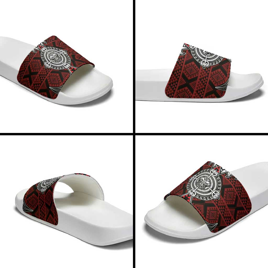 Red Aotearoa Taniko Motif Slide Sandals Vintage Maori New Zealand Tribal Art Pattern - Aussie Hoodie