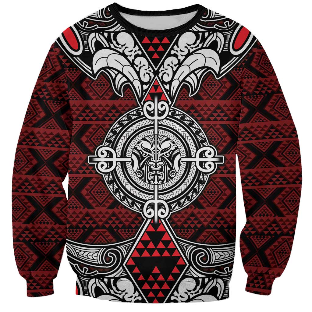 Red Aotearoa Tanilo Motif Sweatshirt Vintage Maori New Zealand Tribal Art Pattern