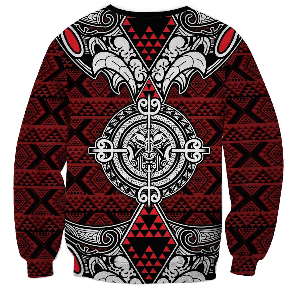 Red Aotearoa Tanilo Motif Sweatshirt Vintage Maori New Zealand Tribal Art Pattern