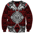 Red Aotearoa Tanilo Motif Sweatshirt Vintage Maori New Zealand Tribal Art Pattern