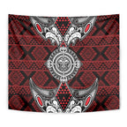 Red Aotearoa Taniko Motif Tapestry Vintage Maori New Zealand Tribal Art Pattern