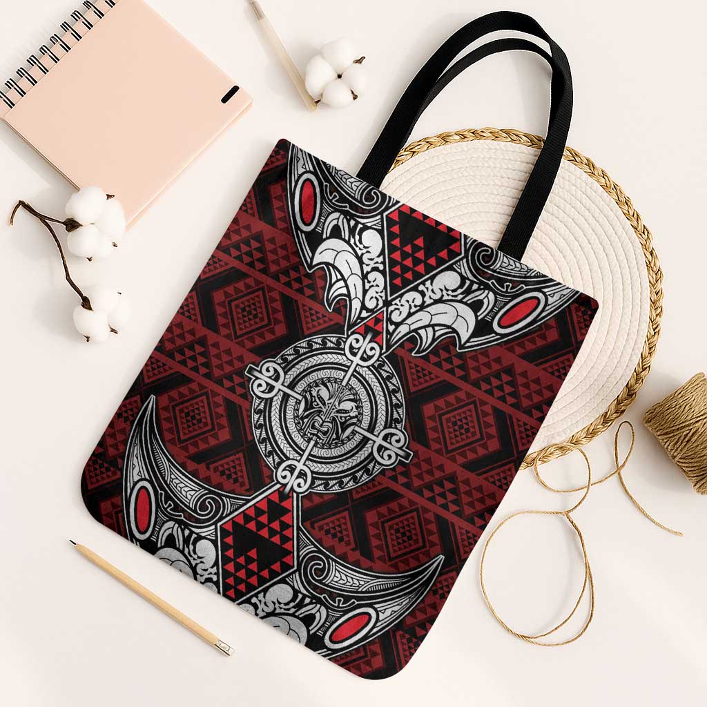 Red Aotearoa Taniko Motif Tote Bag Vintage Maori New Zealand Tribal Art Pattern - Aussie Hoodie