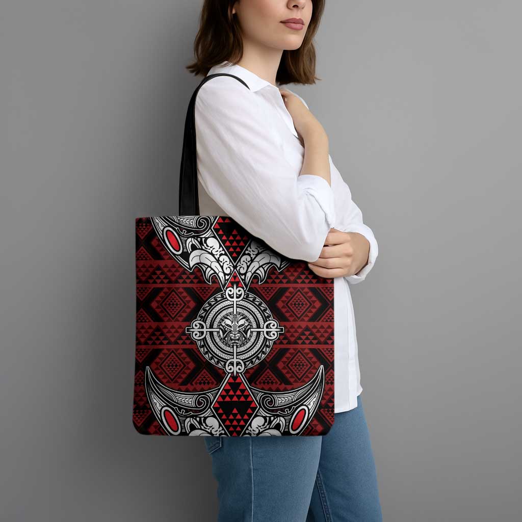Red Aotearoa Taniko Motif Tote Bag Vintage Maori New Zealand Tribal Art Pattern - Aussie Hoodie