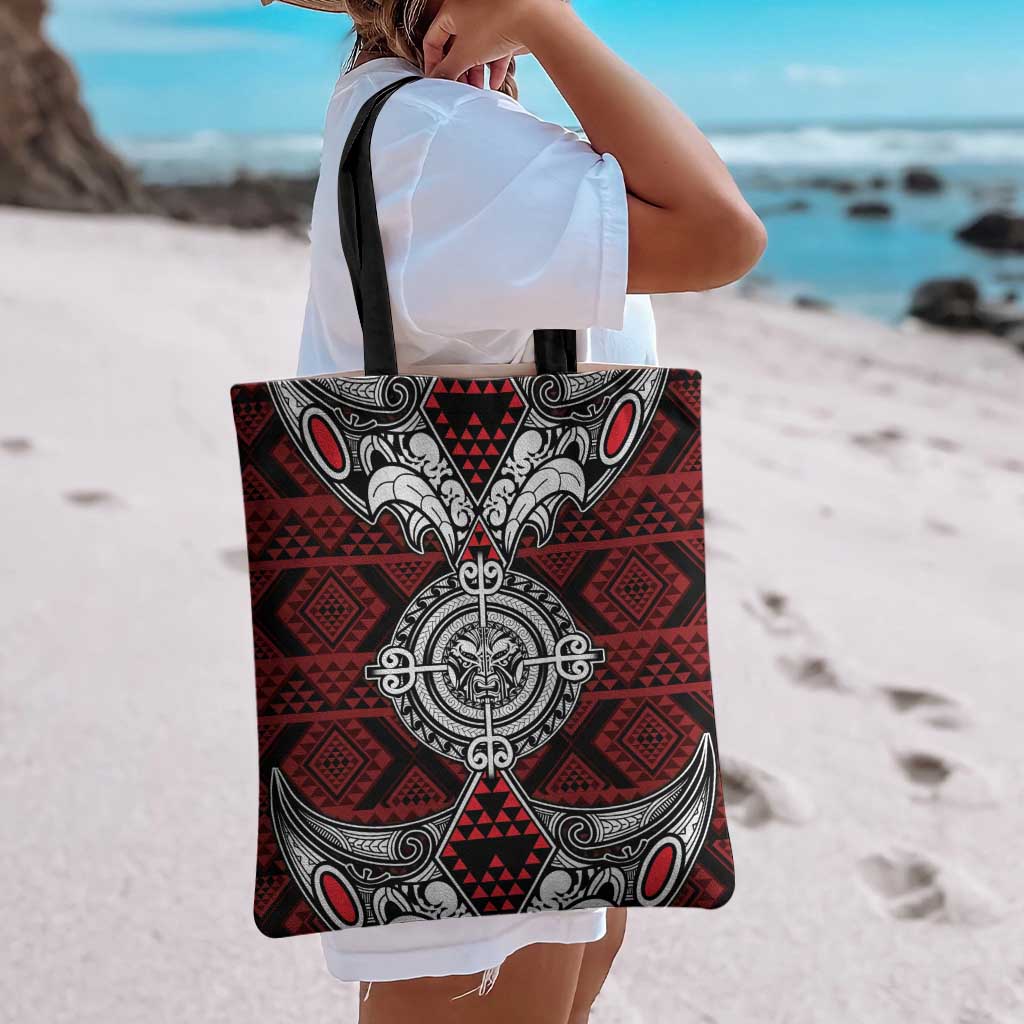 Red Aotearoa Taniko Motif Tote Bag Vintage Maori New Zealand Tribal Art Pattern - Aussie Hoodie