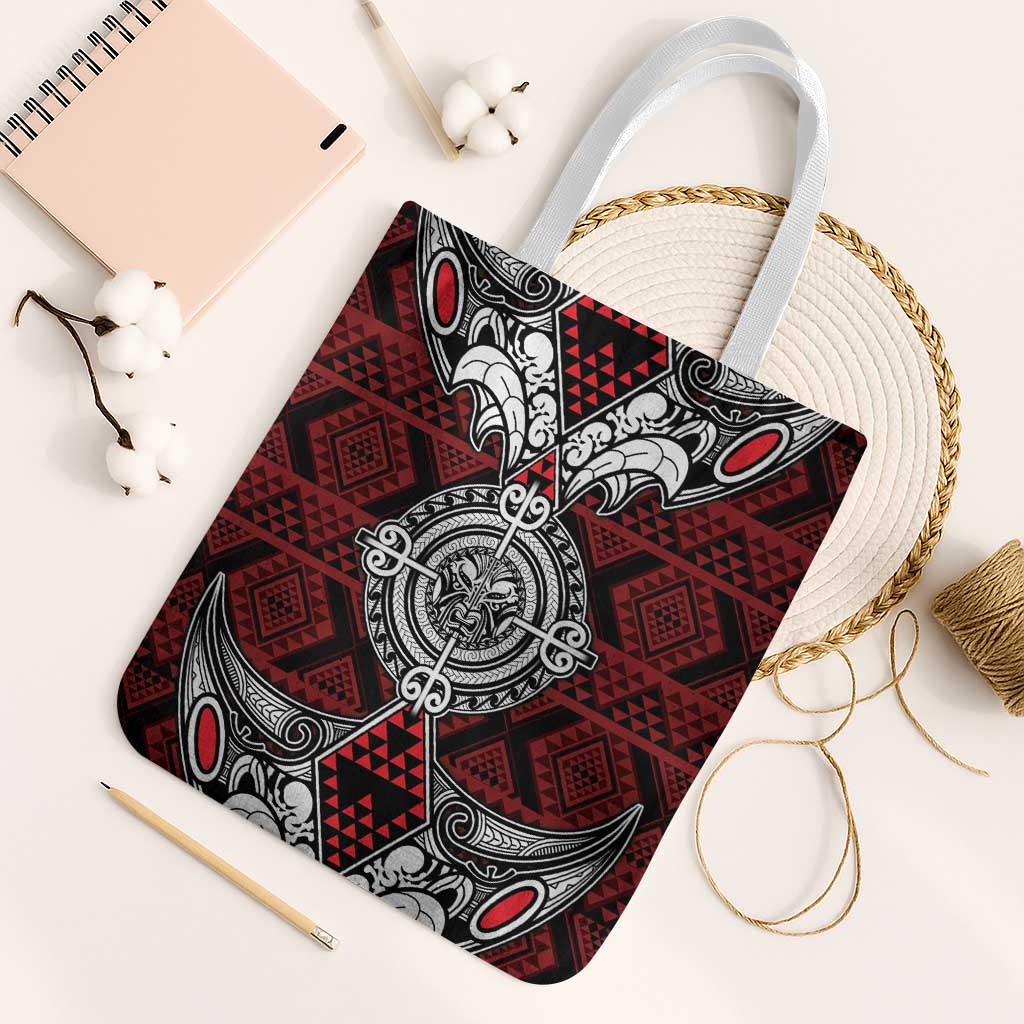 Red Aotearoa Taniko Motif Tote Bag Vintage Maori New Zealand Tribal Art Pattern - Aussie Hoodie