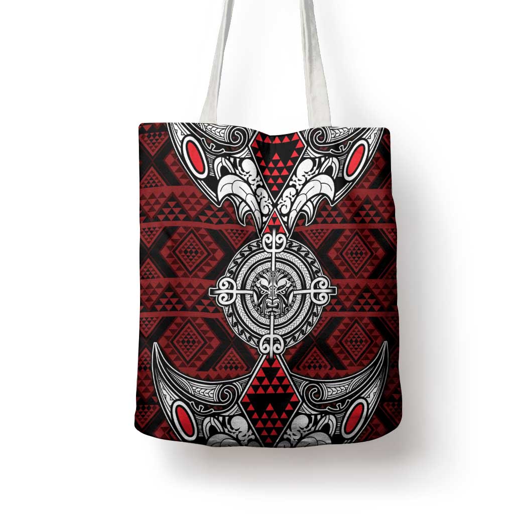 Red Aotearoa Taniko Motif Tote Bag Vintage Maori New Zealand Tribal Art Pattern - Aussie Hoodie
