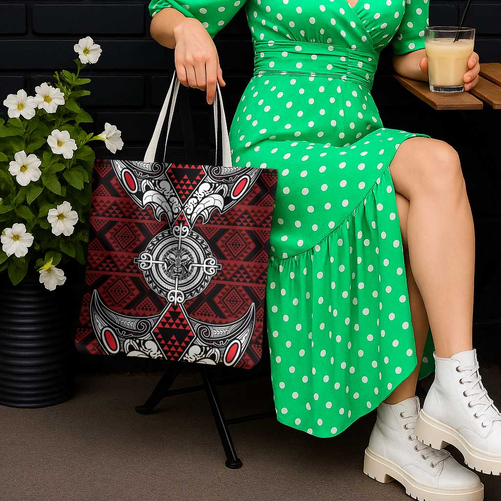 Red Aotearoa Taniko Motif Tote Bag Vintage Maori New Zealand Tribal Art Pattern - Aussie Hoodie