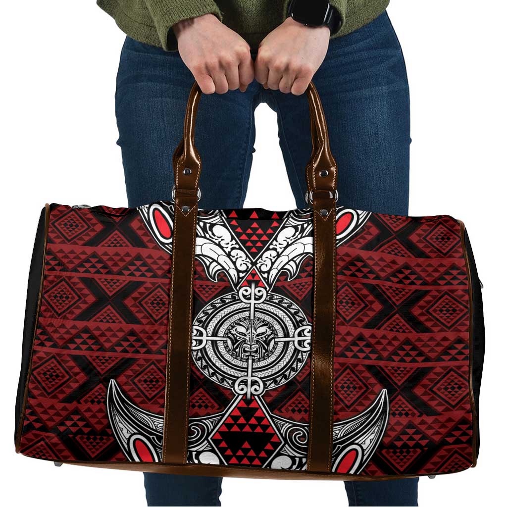 Red Aotearoa Taniko Motif Travel Bag Vintage Maori New Zealand Tribal Art Pattern - Aussie Hoodie
