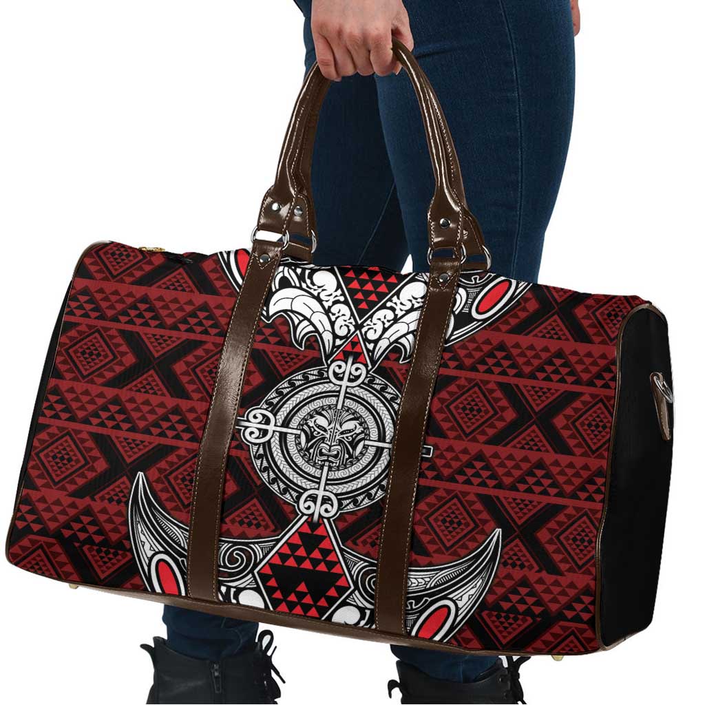 Red Aotearoa Taniko Motif Travel Bag Vintage Maori New Zealand Tribal Art Pattern - Aussie Hoodie