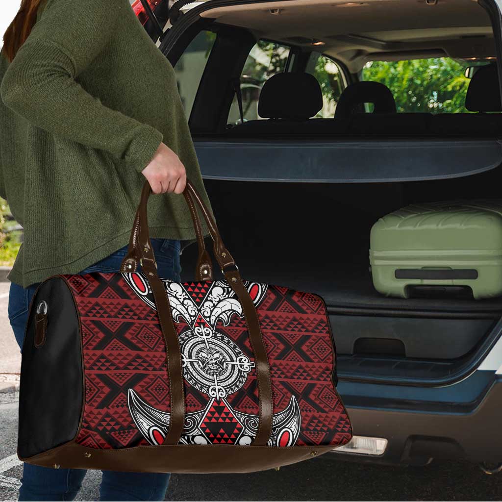 Red Aotearoa Taniko Motif Travel Bag Vintage Maori New Zealand Tribal Art Pattern - Aussie Hoodie