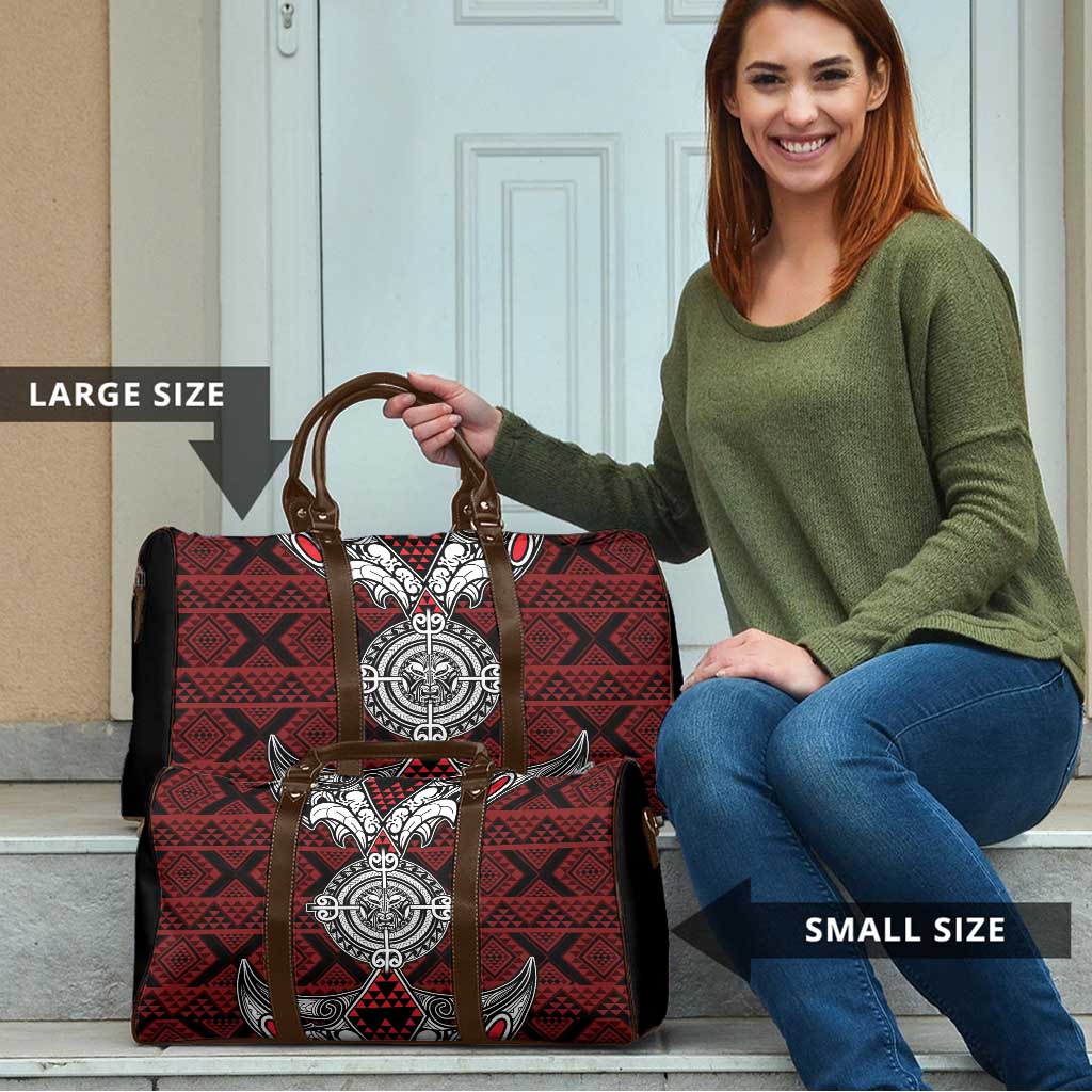 Red Aotearoa Taniko Motif Travel Bag Vintage Maori New Zealand Tribal Art Pattern - Aussie Hoodie