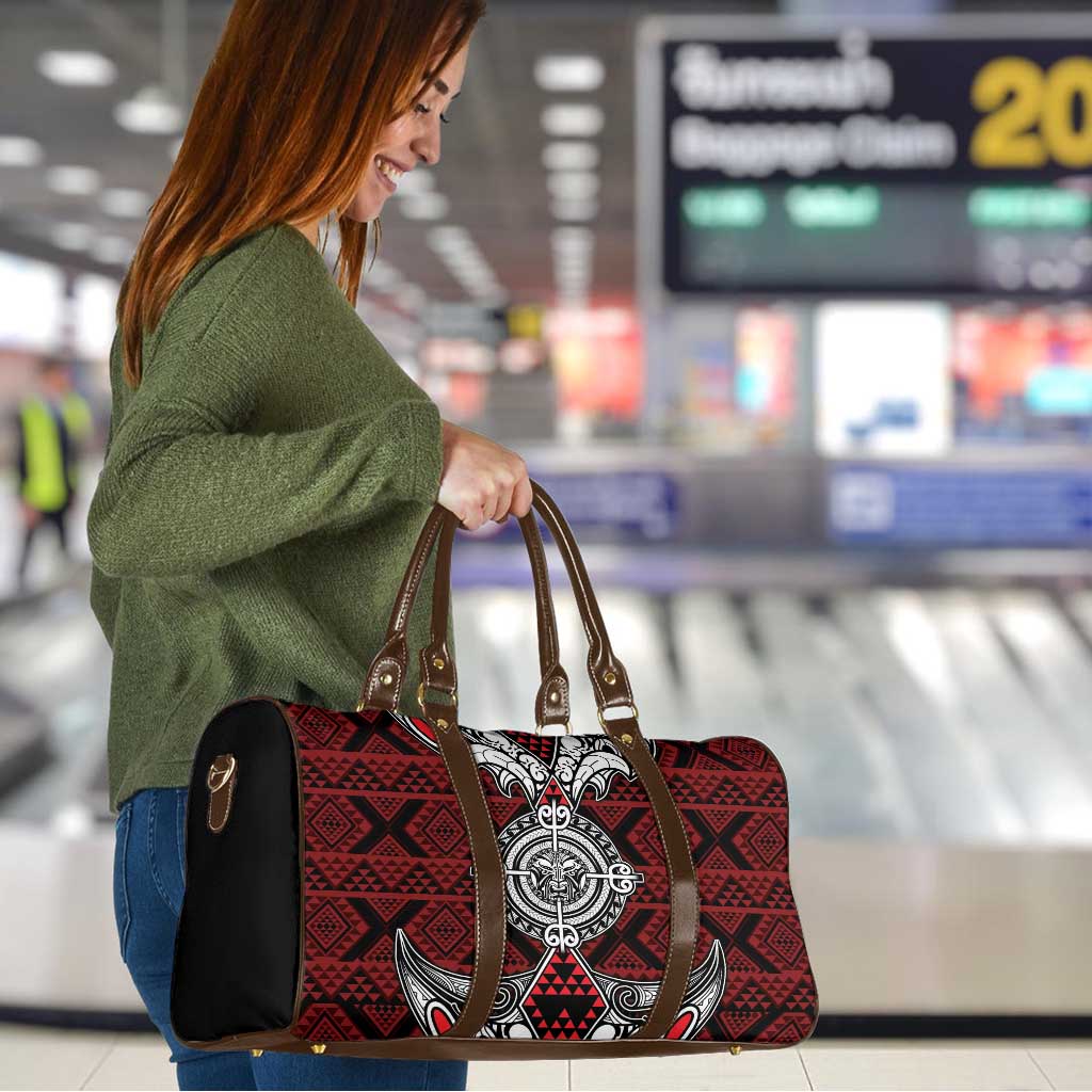 Red Aotearoa Taniko Motif Travel Bag Vintage Maori New Zealand Tribal Art Pattern - Aussie Hoodie