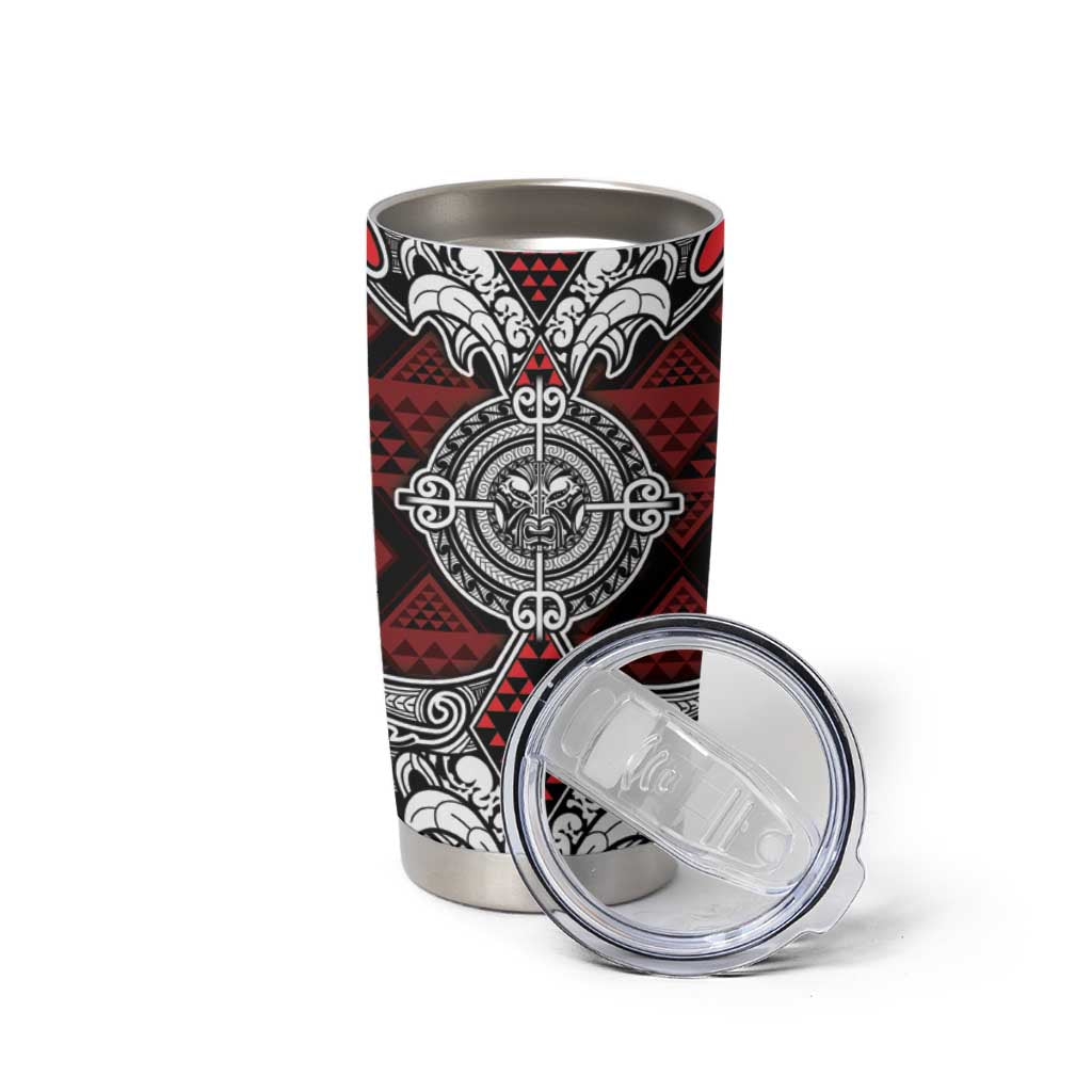 Red Aotearoa Taniko Motif Tumbler Cup Vintage Maori New Zealand Tribal Art Pattern