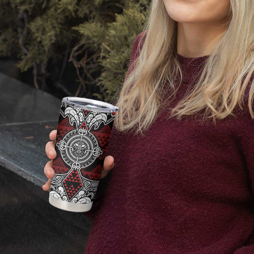 Red Aotearoa Taniko Motif Tumbler Cup Vintage Maori New Zealand Tribal Art Pattern