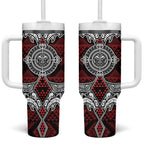 Red Aotearoa Taniko Motif Tumbler With Handle Vintage Maori New Zealand Tribal Art Pattern