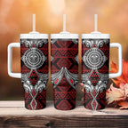 Red Aotearoa Taniko Motif Tumbler With Handle Vintage Maori New Zealand Tribal Art Pattern