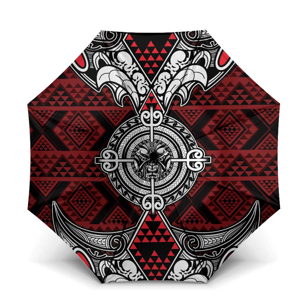 Red Aotearoa Taniko Motif Umbrella Vintage Maori New Zealand Tribal Art Pattern - Aussie Hoodie