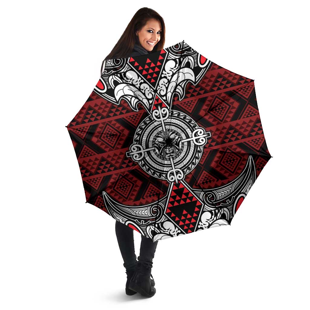 Red Aotearoa Taniko Motif Umbrella Vintage Maori New Zealand Tribal Art Pattern - Aussie Hoodie